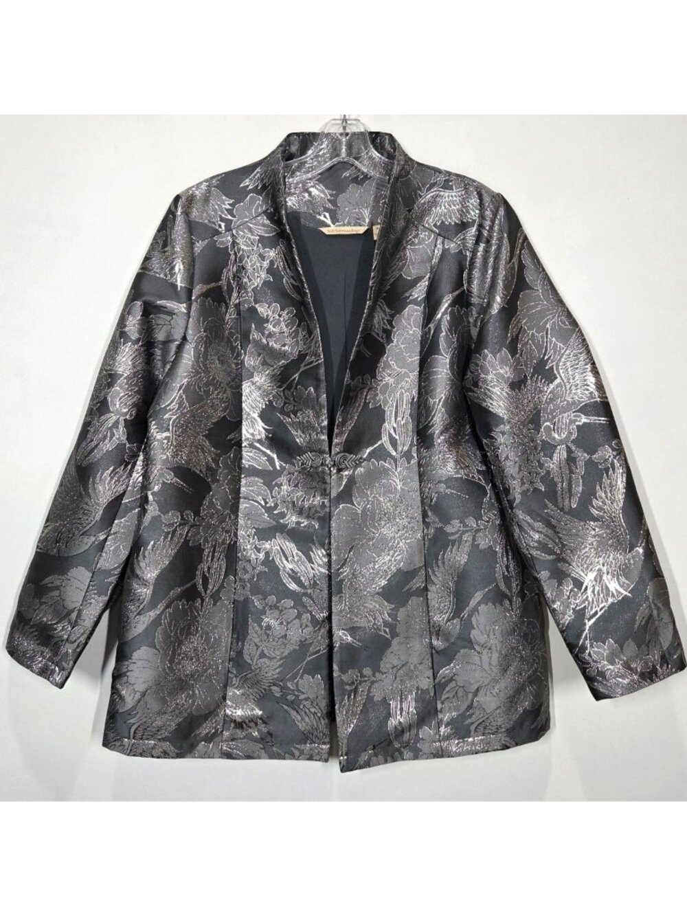 Soft Surroundings Blazer Medium Gray Silver Lismore Floral Jacquard Party Jacket